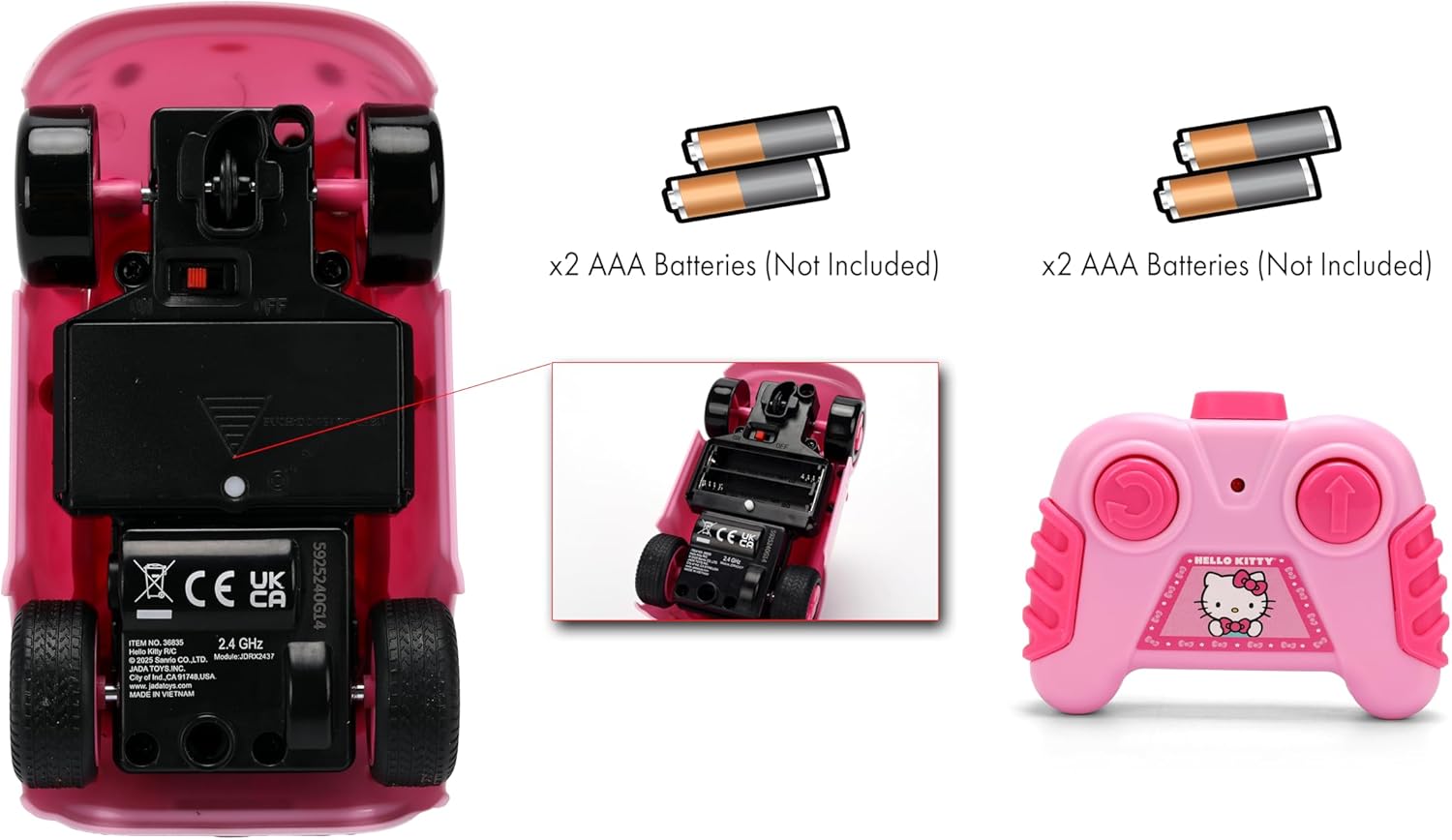 Jada Hello Kitty RC Car 1:32 Scale Vehicle – Simple Function Remote Control Pink Convertible with Non-Removable Figure Toys