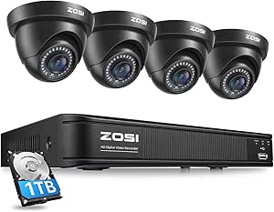 ZOSI 5MP Lite 8 Channel H.265+ Home Security Camera System, 8CH 5MP Surveillance DVR with 1TB HDD, 4 x 1920TVL(2MP) Weatherproof CCTV Dome Camera Outdoor Indoor, 80ft Night Vision, Motion Alerts asin的图片