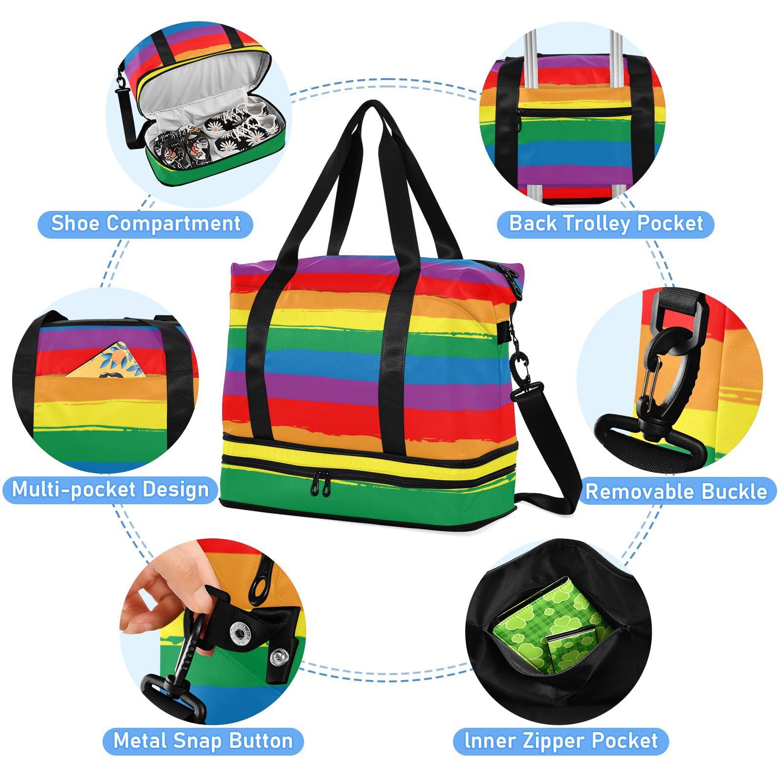 Tęczowa flaga dumy Lgbt Dzień Dumy Miesiąc Parada Lgbtq Społeczność Duża torba z mokrą kieszenią Regulowany pasek Torba treningowa na podróże służbowe Wodoodporna dla mężczyzn kobiet