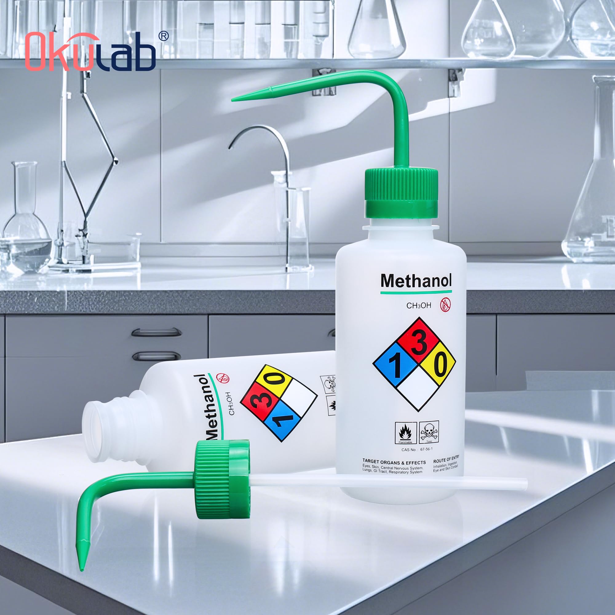 6 botellas de lavado de agua de seguridad, vol.500 ml, botella de chorro de metanol con boca estrecha para laboratorio WBM500A6