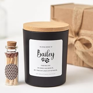 Pet Memorial Candle with Matches | in Loving Memory of Dog or Cat | Personalized Remembrance Gift-Black/Vanilla