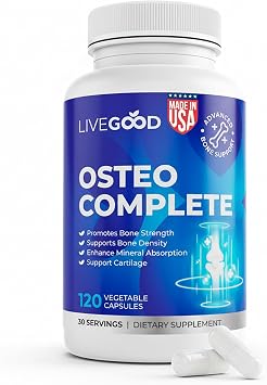 LiveGood Osteo Complete Bone and Joint Support with Highly Absorbable Calcium, Glucosamine, Eggshell Membrane, Boron and Silica for Bone Density, Flexibility and Mobility 90 Capsules