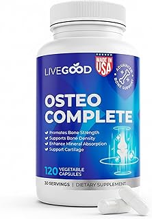 LiveGood Osteo Complete Bone and Joint Support with Highly Absorbable Calcium, Glucosamine, Eggshell Membrane, Boron and Silica for Bone Density, Flexibility and Mobility (90 Capsules)