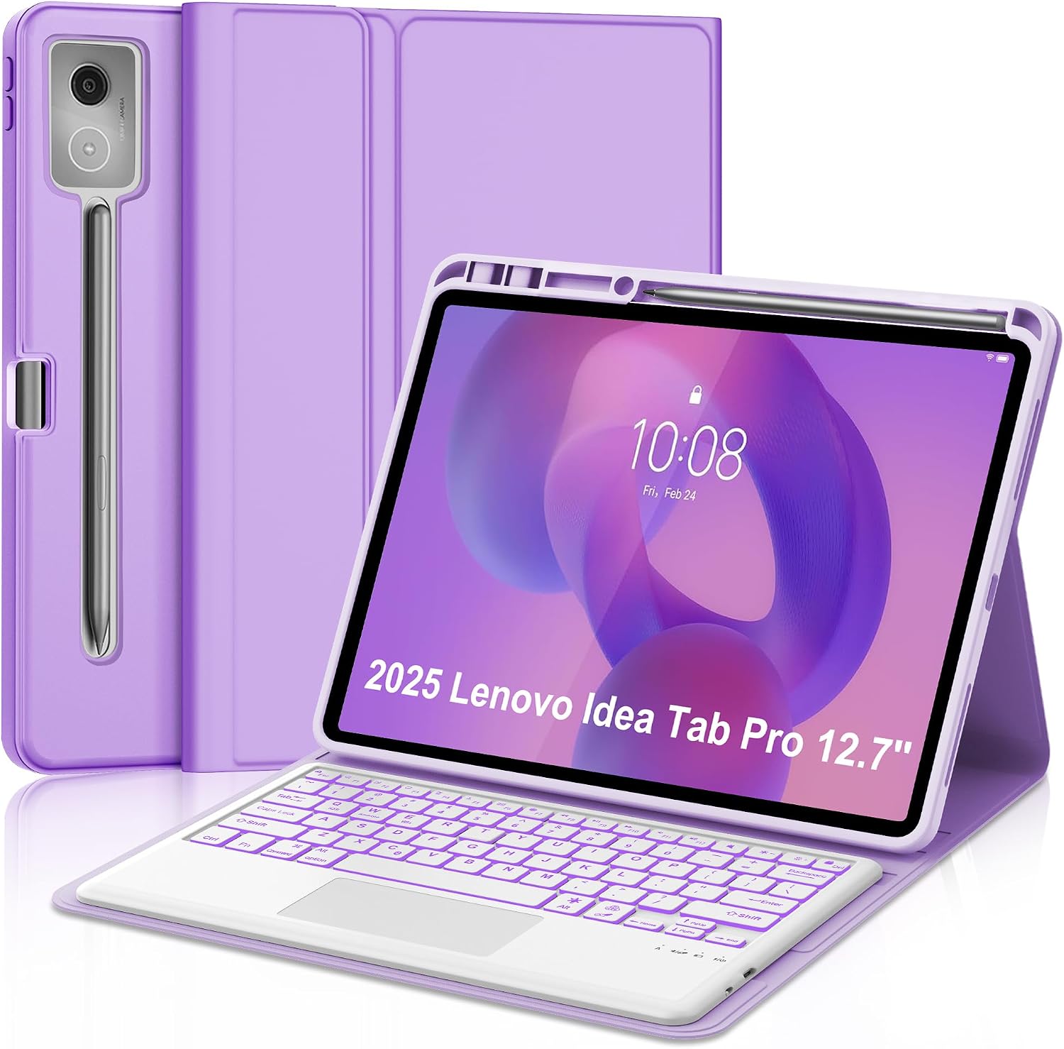 Keyboard Case for Lenovo Idea Tab Pro 12.7'' 2025 with Touchpad, Detachable Keyboard Case for Lenovo Tab 12.7in Pro with Trackpad, Pen Holder, Smart Cover Backlit Keypad for Idea Pro12.7 Tablet, PUR