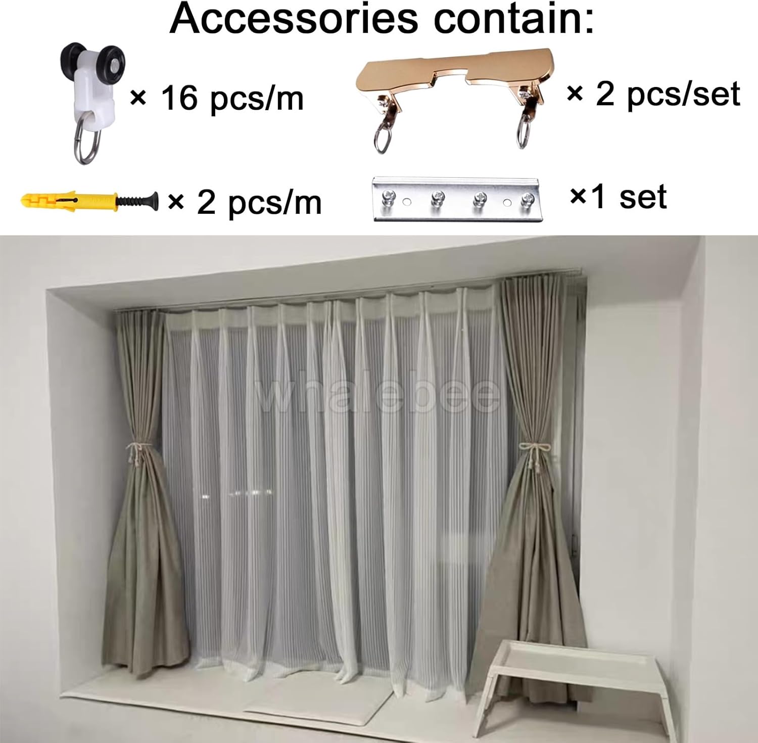 Curtain Track Ceiling Curtain Rail Track Aluminum Double Track 6.5ft 9.8ft 13ft 19.7ft Track Kit with Curtain Pulley, Noiseless Smooth Sliding Durable Metal Curtain Track(White,180cm)