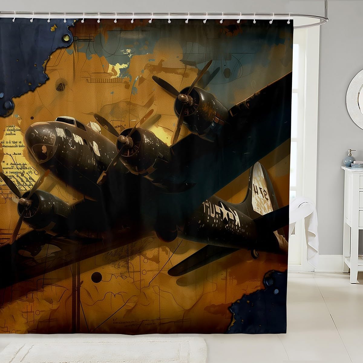 Erosebridal Old Soviet Tank Shower Curtain Vintage Tank of World War II Running On The Grass Bathroom Shower Curtain Sets, Running Tank in Rays of Sun Fabric Shower Curtain 72" Wx78 L