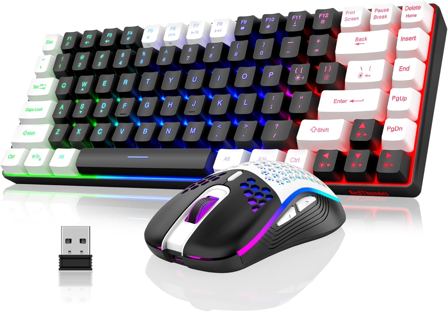 RedThunder K84 Wireless Keyboard and Mouse Combo, Rainbow Backlit Rechargeable Battery, 75% Layout 84 Keys TKL Ultra Compact Gaming Keyboard & Lightweight 3200 DPI Honeycomb Optical Mouse 2-Colors