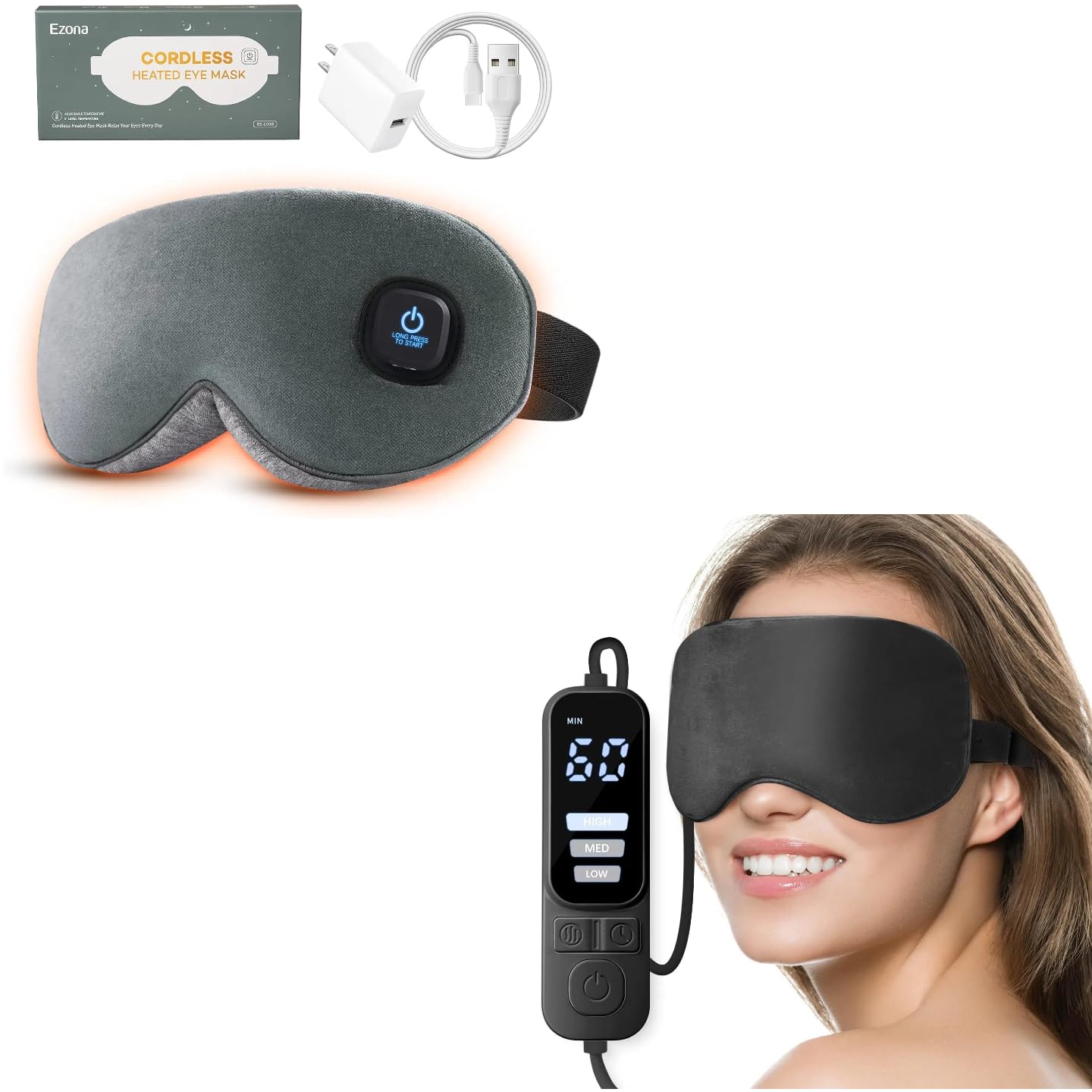 Ezona Heated Eye Mask Bundle - Cotton Cordless Lavender USB Electric Eye Compress Set for Dry Eyes Blepharitis