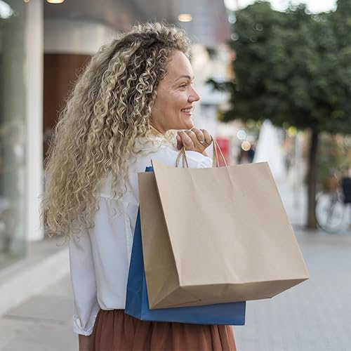 Miniatura 7 de TOWRAP Bolsas de papel kraft 25 piezas de 11 x 5.9 x 11 pulgadas, bolsas de regalo marrones con asas a granel, bolsas de fiesta, bolsas de compras,