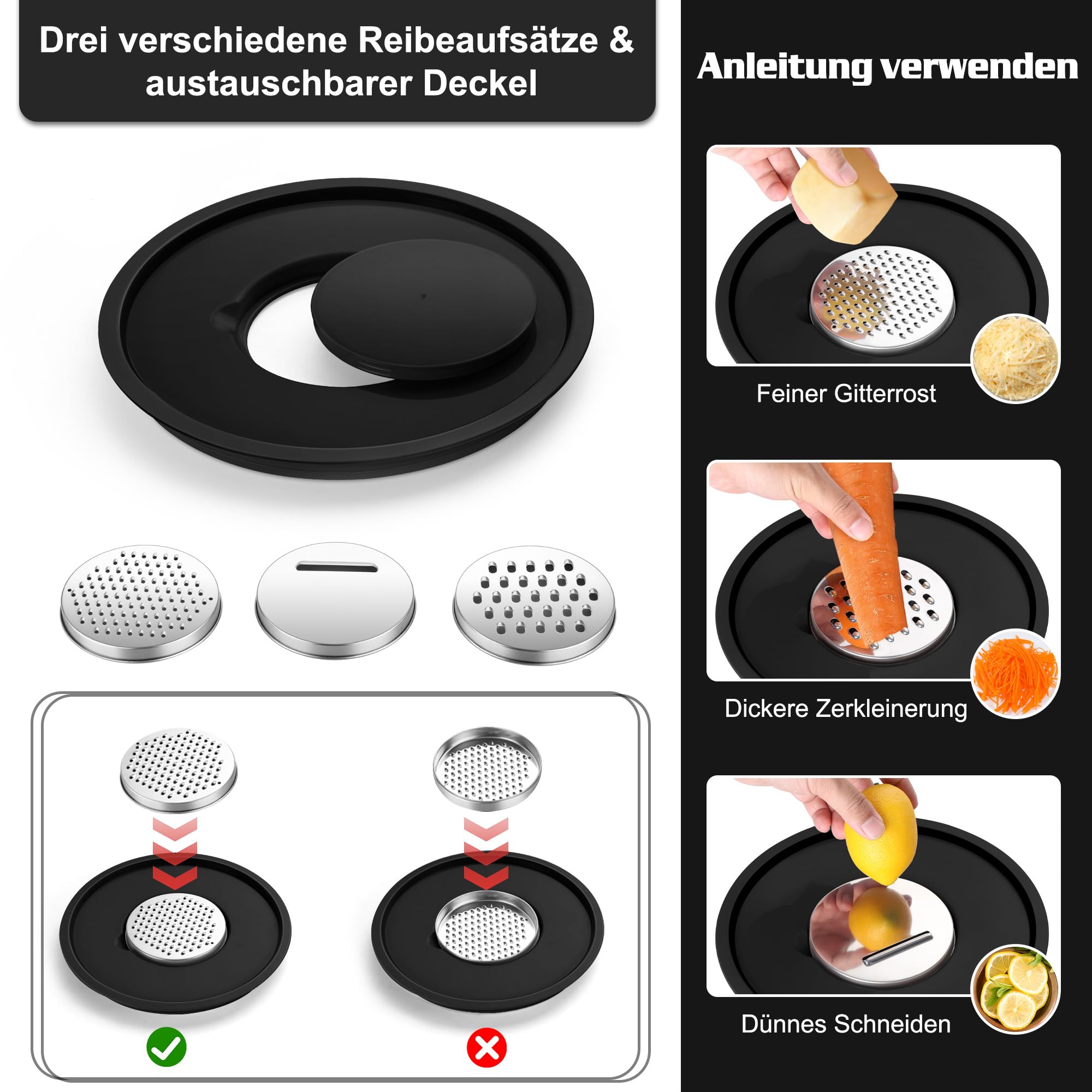 Homikit Lot de 5 Saladier avec Couvercles, Grand Bol Mélangeur en Acier Inoxydable avec Râpe, Empilable Saladiers INOX de 0.7L-4.6L, Bol Multifonction pour la Cuisson, Lavable au Lave-Vaisselle, Noir