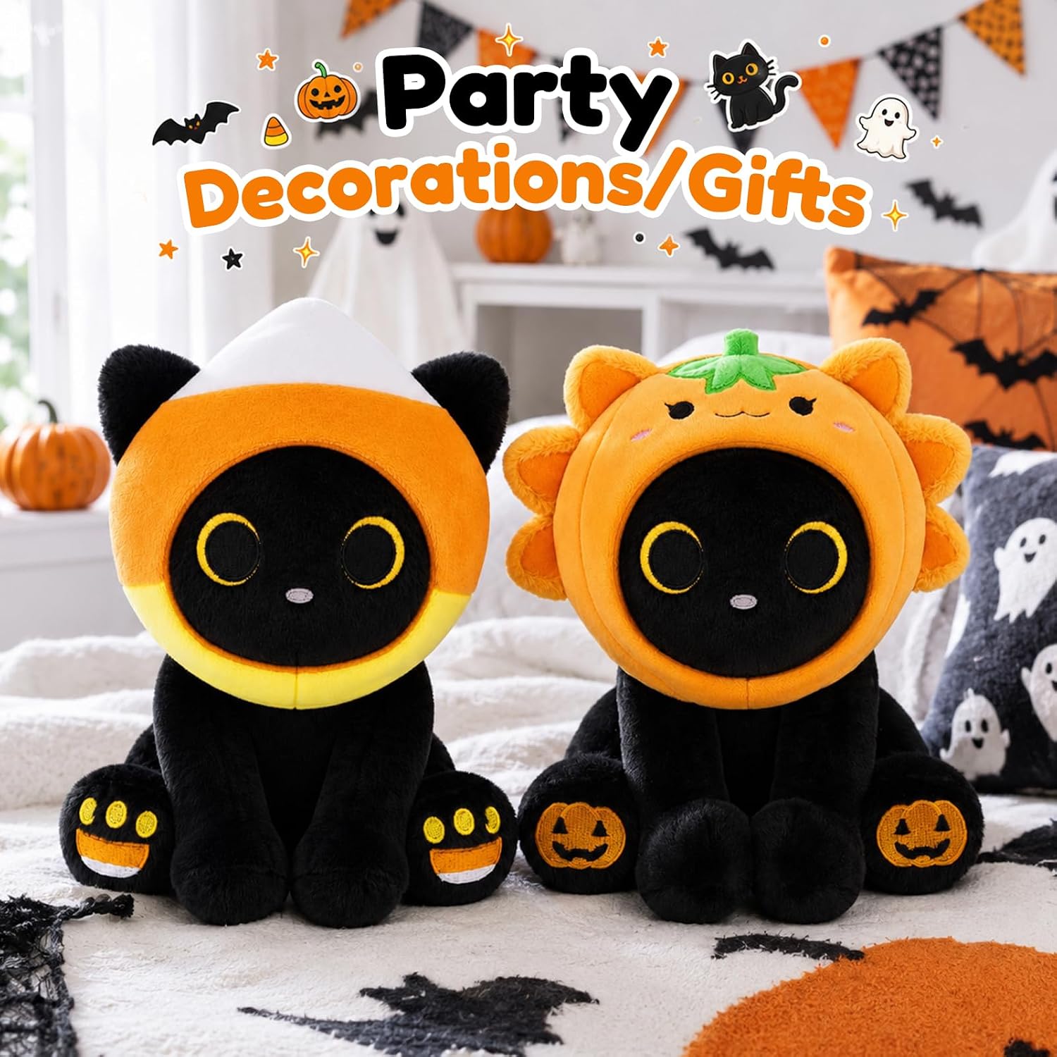 Halloween Stuffed Animal Pumpkin Axolotl Plush, Black Cat Plush with Pumpkin Hood, Halloween Plush Toy Gifts for Kids, Girls Boys, Party Favors, Basket Stuffers image 5