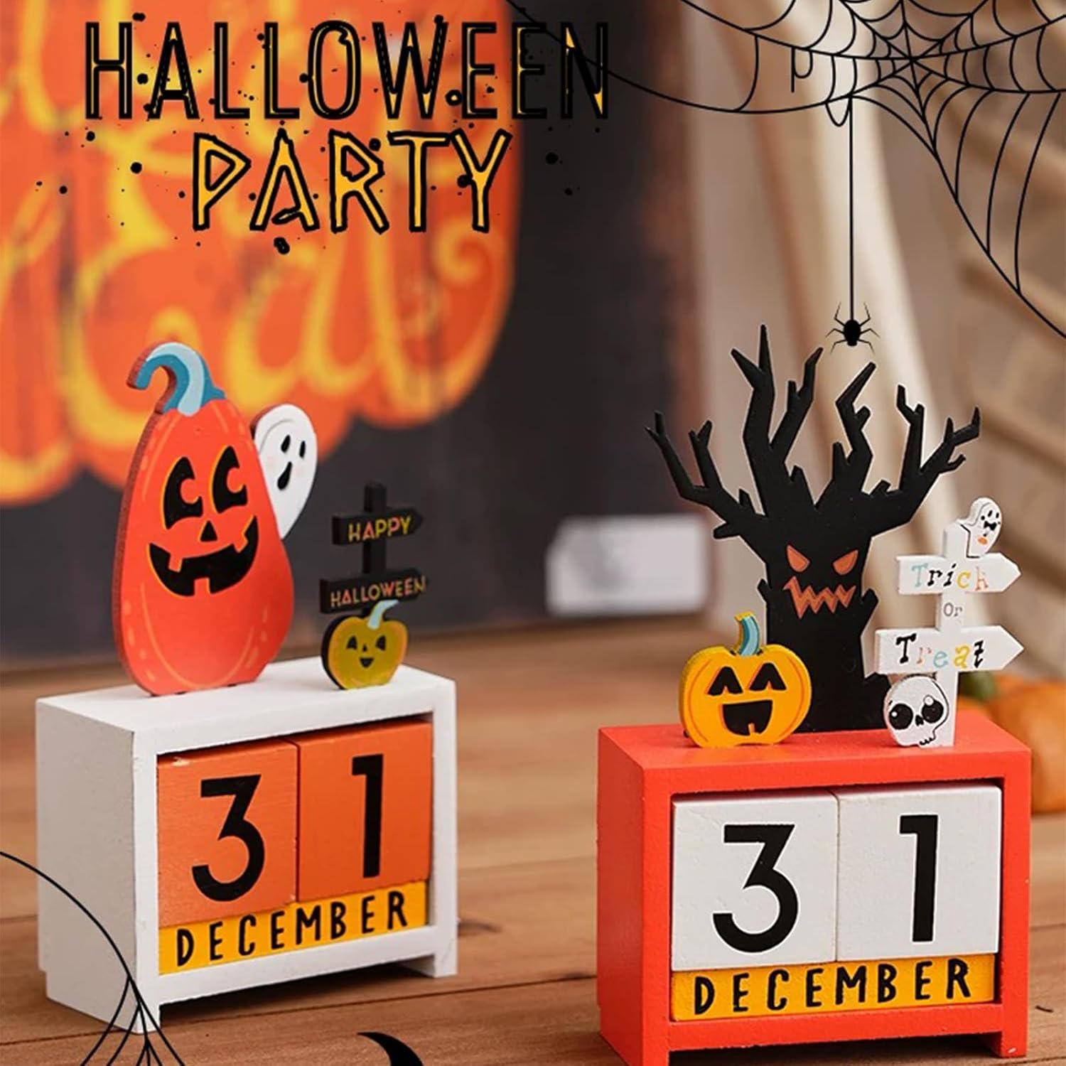Halloween Advent Calendar, Wooden Horror Countdown Calendar 2025, Home School Office DIY Perpetual Desk Calendar for Halloween Décor, Full of Festival Charm (Tree)
