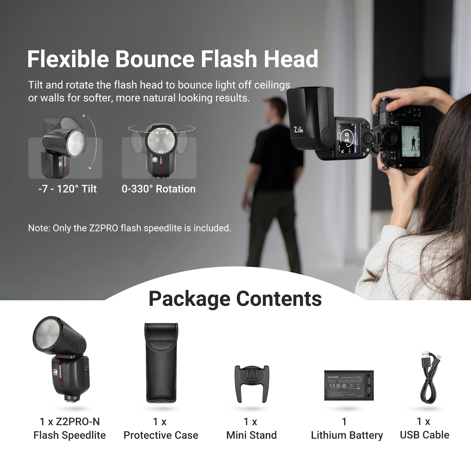 NEEWER Z2PRO-N 2.4G TTL Flash okrągła głowica Speedlite kompatybilna z Nikon, bezprzewodowa kompatybilna z Godox, 76 W 1/8000s HSS, ulepszony interfejs użytkownika, przełącznik TTL/M TCM, bateria 7,2