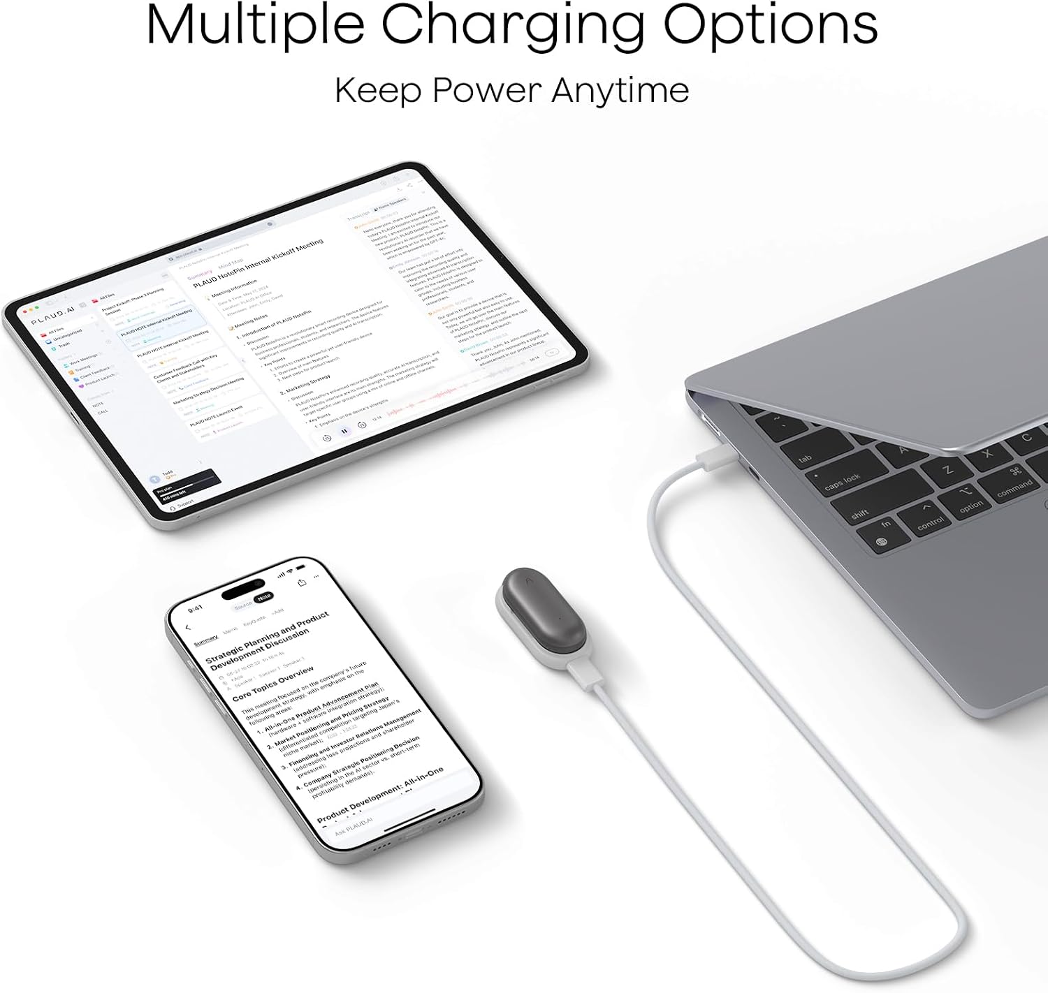 Plaud NotePin Charging Dock, Compatible with Plaud NotePin S and NotePin AI Voice Recorder, Magnetic Charger Cradle with Non-Slip Base & USB-C Braided Cable, Fast 2-Hour Charging Replacement Accessory