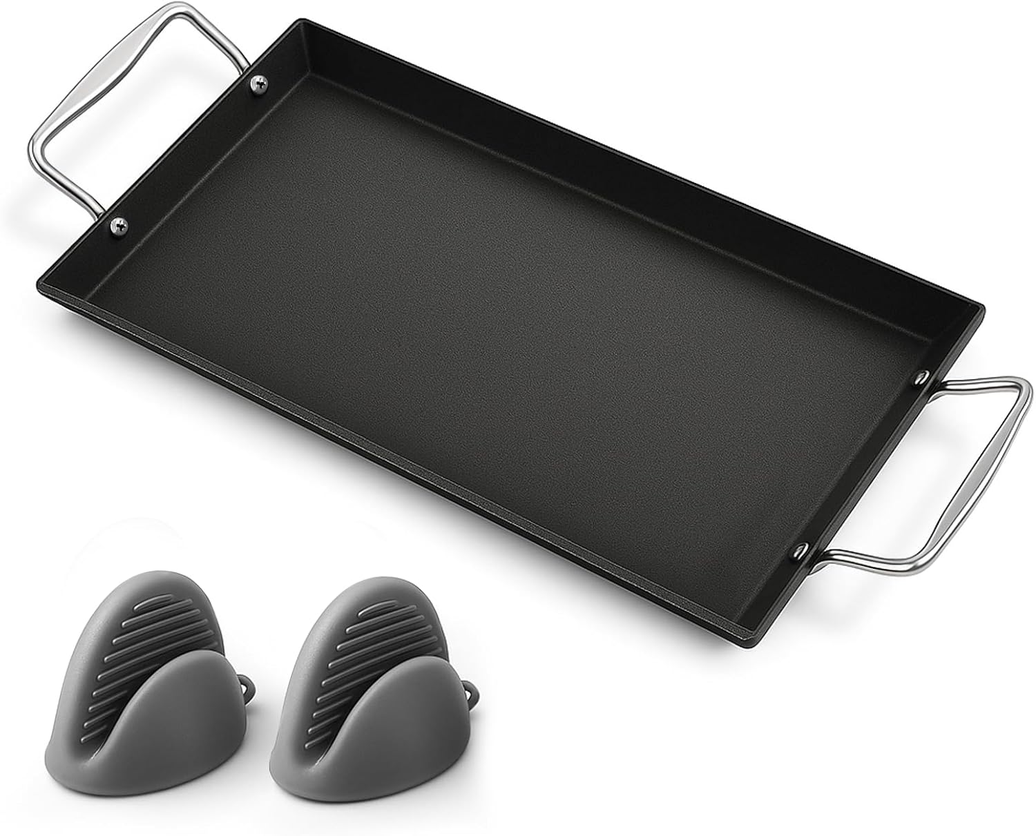 Utheer Upgraded Nonstick Cast Iron Griddle for Gas Grill, 26.7 x8.6" Double Burner Griddle Flat Top Grill Plate for Gas/Electric/Charcoal, Lightweight, Durable, Easy to Clean, for Stovetop,Camping,BBQ Cast Iron 26.7" x 8.6" x 1"