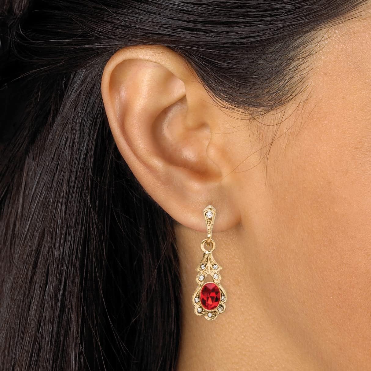 PalmBeach Jewelry Goldtone Antiqued Oval Cut Simulated Birthstone Drop Earrings