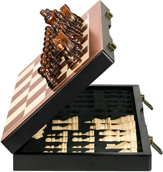 BIVOMON Magnetic Wooden Chess Set 15" Unique Chess Board Game with Chess Pieces Storage Slots, Tournament Portable Folding Travel Chess Sets for Kids Adults Beginner and Pros, 2 Extra Queens