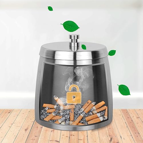 Miniatura 10 de Ceniceros negros con tapa, ceniceros sin humo para cigarrillos, para interiores y exteriores, a prueba de olores, a prueba de viento, cenicero al