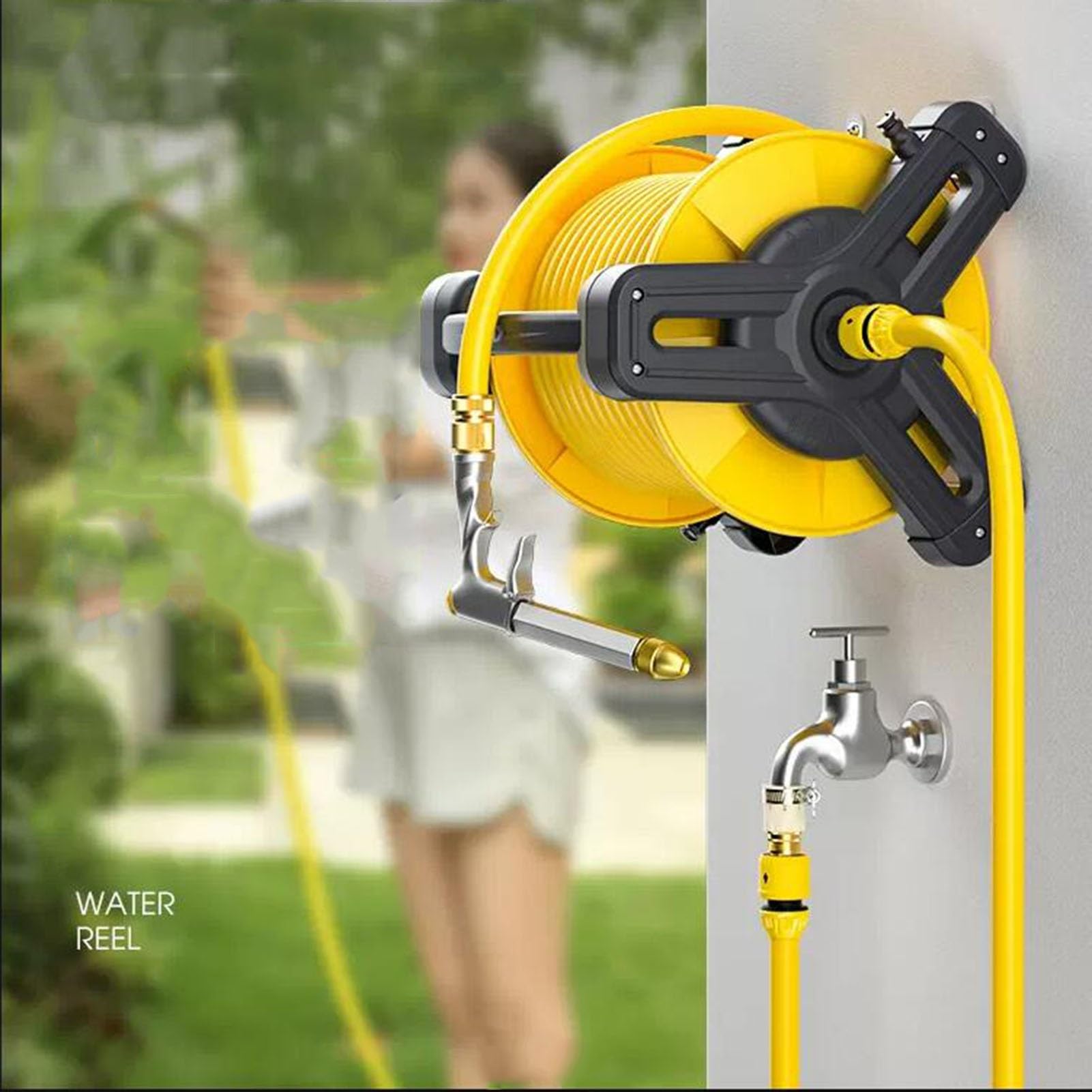 Carrete de Manguera portátil, Carro portamangueras de jardín con Pistola rociadora para Patio y césped, Carro portamangueras de jardín para Exteriores, para riego de Jardines y Plantas (10 m