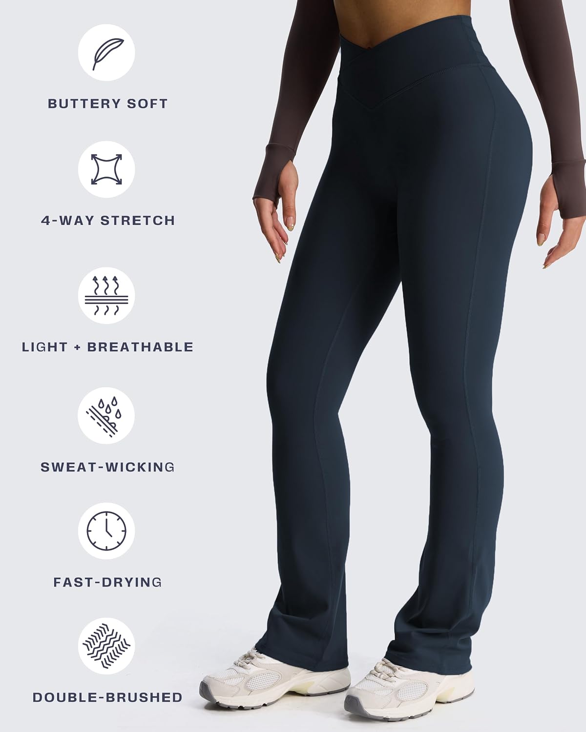 Aoxjox Flare Leggings for Women Trinity Tummy Control High Waisted Wide Leg Crosswaist Yoga Pants 29"/31"/33"