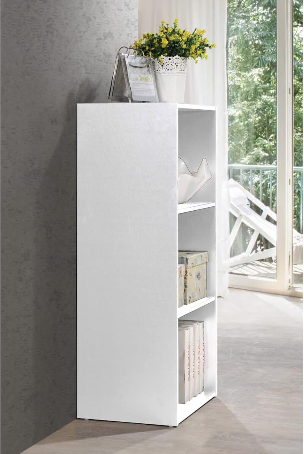 35.5" White Contemporary 3 Shelves Rectangular Multi Purpose Bookcase