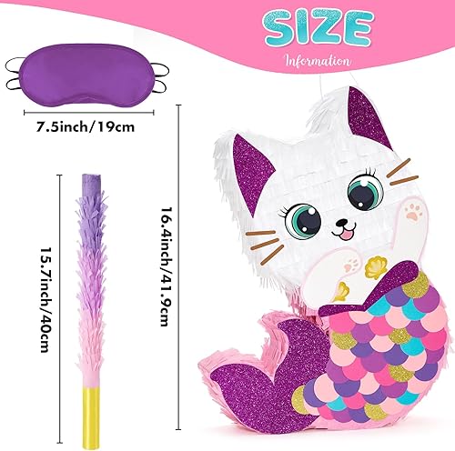 Miniatura 277 de WERNNSAI - Piñata de sirena plegable, piñata de cumpleaños con flecos que incluye cuerda para jalar, venda y bate. Decoraciones