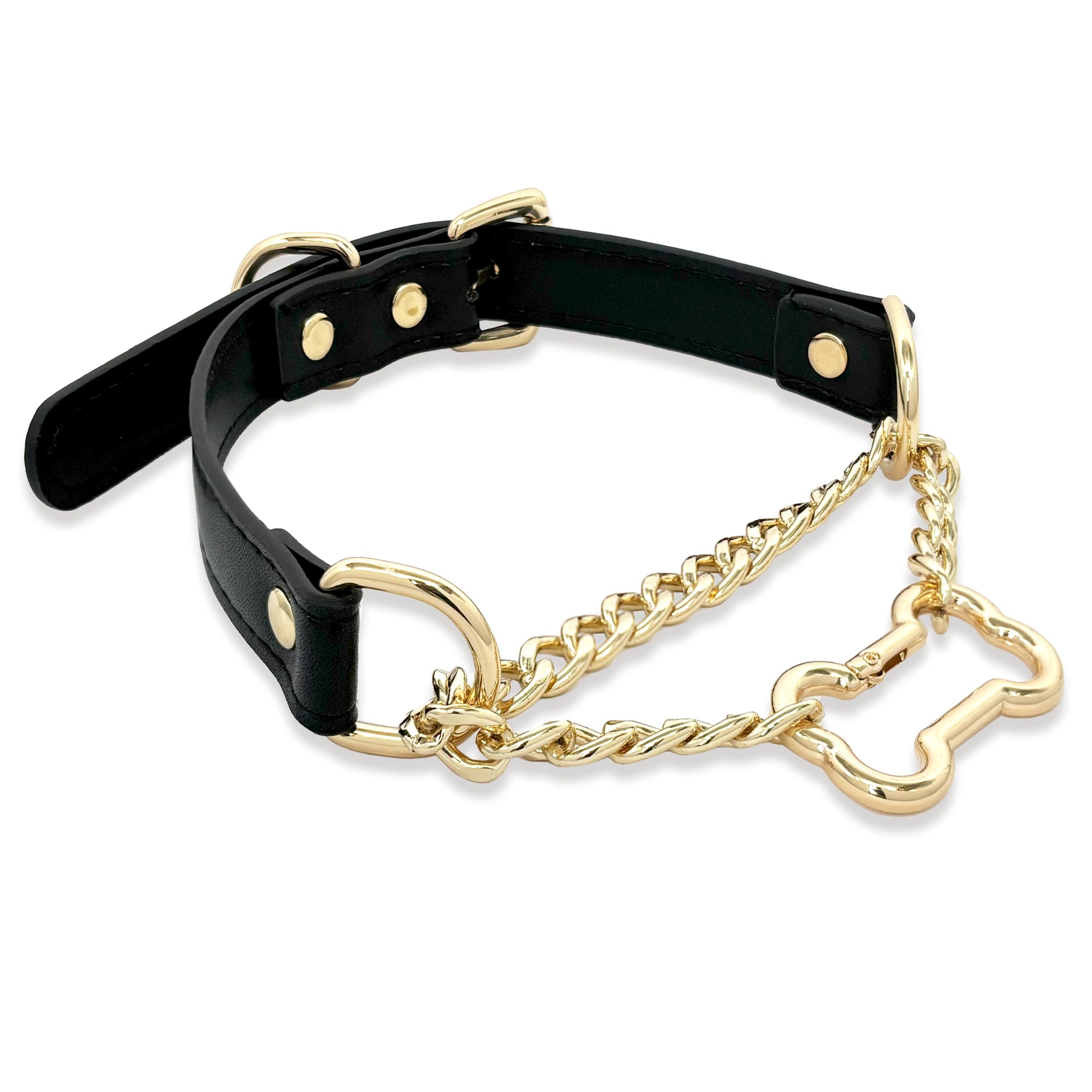 EverGlimp Gothic Slip Chain Choker Collar For Women, Black Vegan Leather Choker with Removable Bone Clasp, Adjustable Buckle Strap, Punk Alloy Chain, Party Statement Necklace: Black-GOLD
