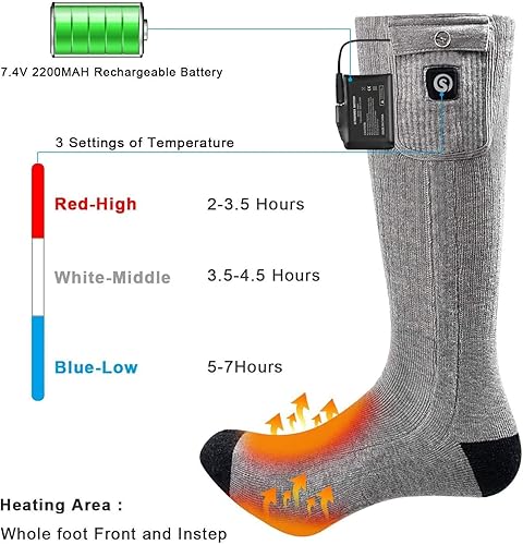 Miniatura 2 de Calcetines térmicos para hombres y mujeres, calcetines térmicos mejorados, 7.4 V 2200 mAh, calcetines eléctricos con batería recargable para hombres