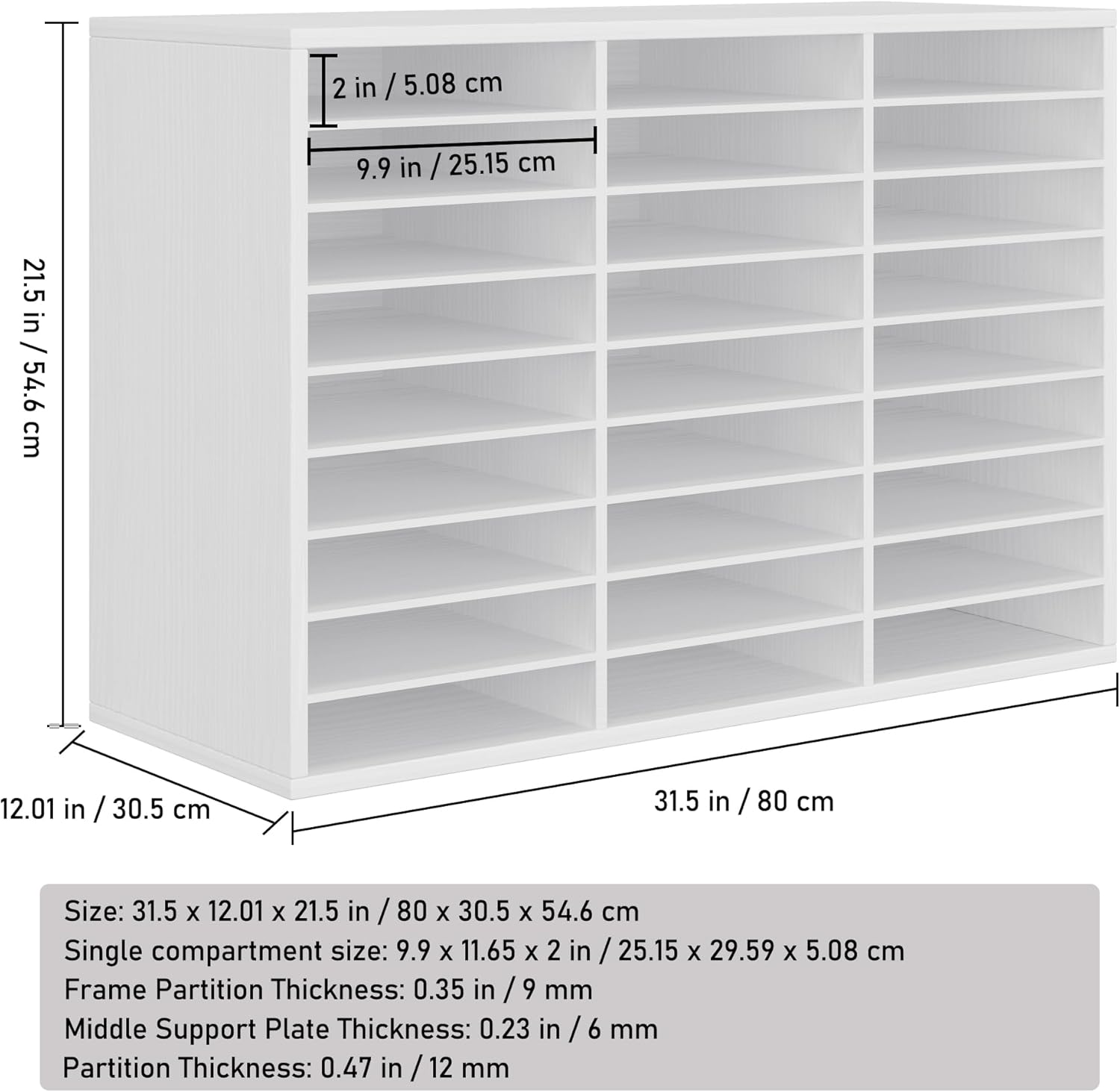 Wood Classroom Mailbox 27 Compartments Literature Organizer with Adjustable Shelves Paper Storage Cabinet Wooden Mail Sorter Organizer for Office Home School, White