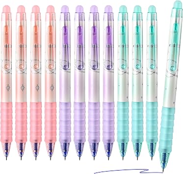 Temiary 12 Pcs Retractable Erasable Gel Pens, Gel Ink Pen with Eraser, 0.5 mm Fine Point Smooth Writing for Journaling Note Taking Crossword Puzzles Blue Ink