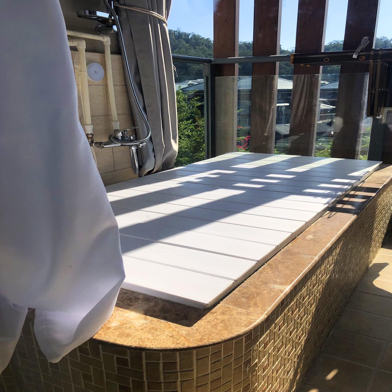 AMSXNOO Copertura per vasca, vassoio vasca da bagno, vassoio isolante, coperchio per bagno, PVC copertura per vasca da bagno pieghevole per casa, bagno, Spa Vivere, (70 x 170 cm)
