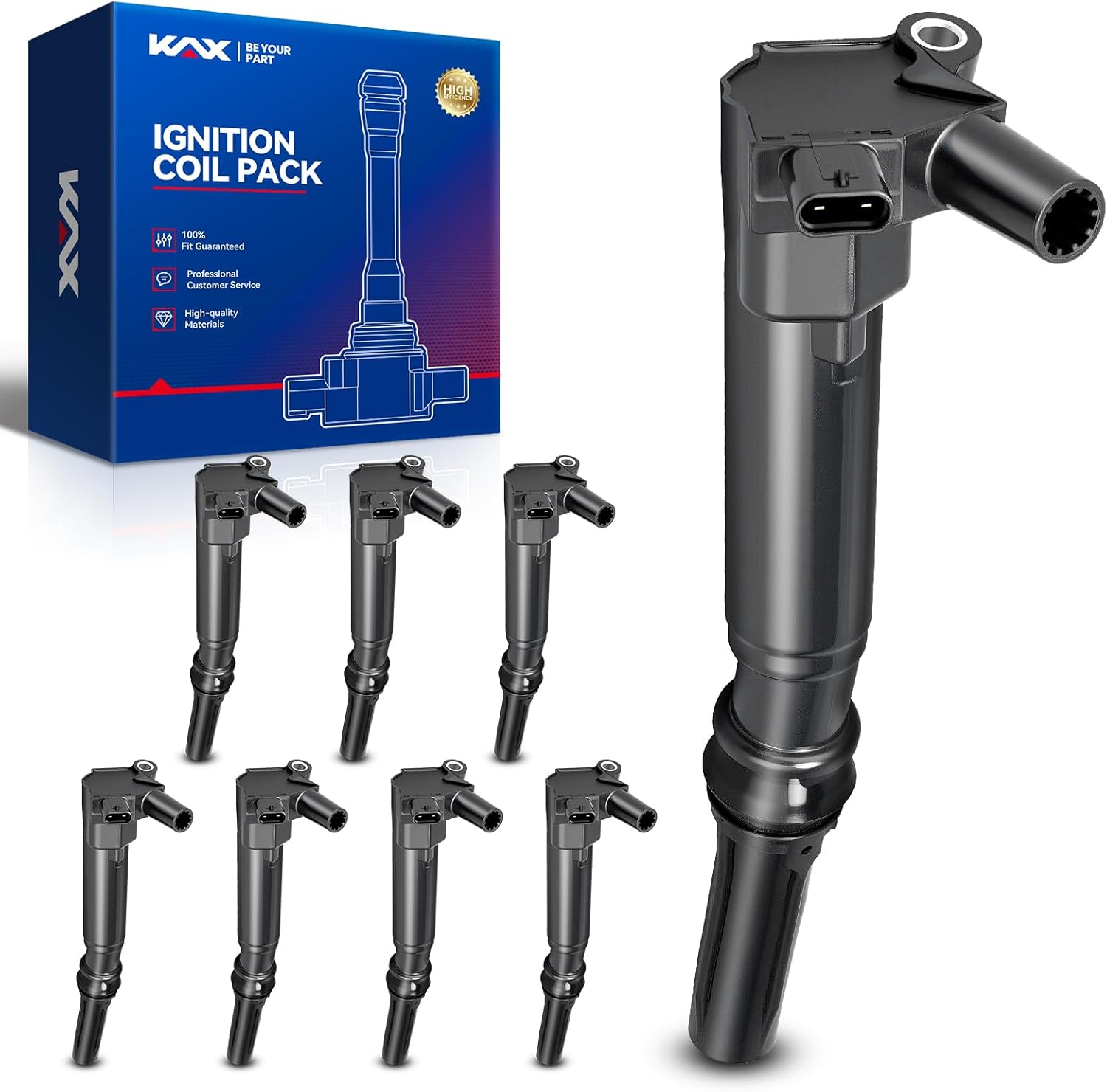 KAX UF834 Ignition Coil Pack Set of 8 Compatible with FD F-250 F-350 Super Duty 2018-2020 6.2L, E-350 E-450 Super Duty 2018-2019 6.2L