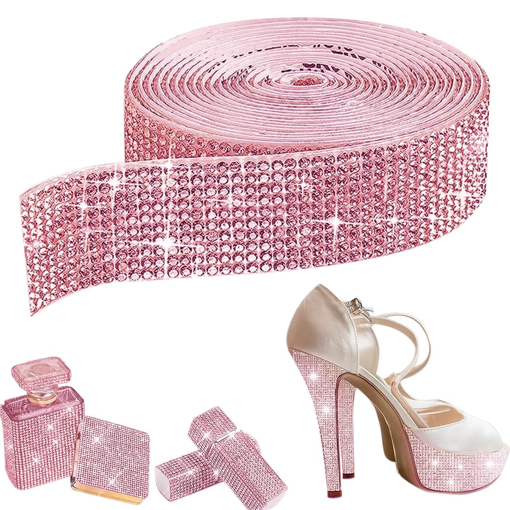 MAYCREATE® 1Roll Self Adhesive Crystal Rhinestone Ribbon Diamond Bling Tape, Rhinestones Strips Sticker for Arts Crafts Wedding Birthday Party DIY Event Car Phone Decoration, Pink-image-5