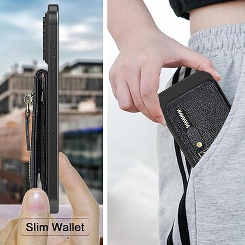 Miniatura 6 de Harryshell Cartera magnética compatible con cartera MagSafe con bolsillo con cremallera capacidad para hasta 6 tarjetas ranuras con soporte para