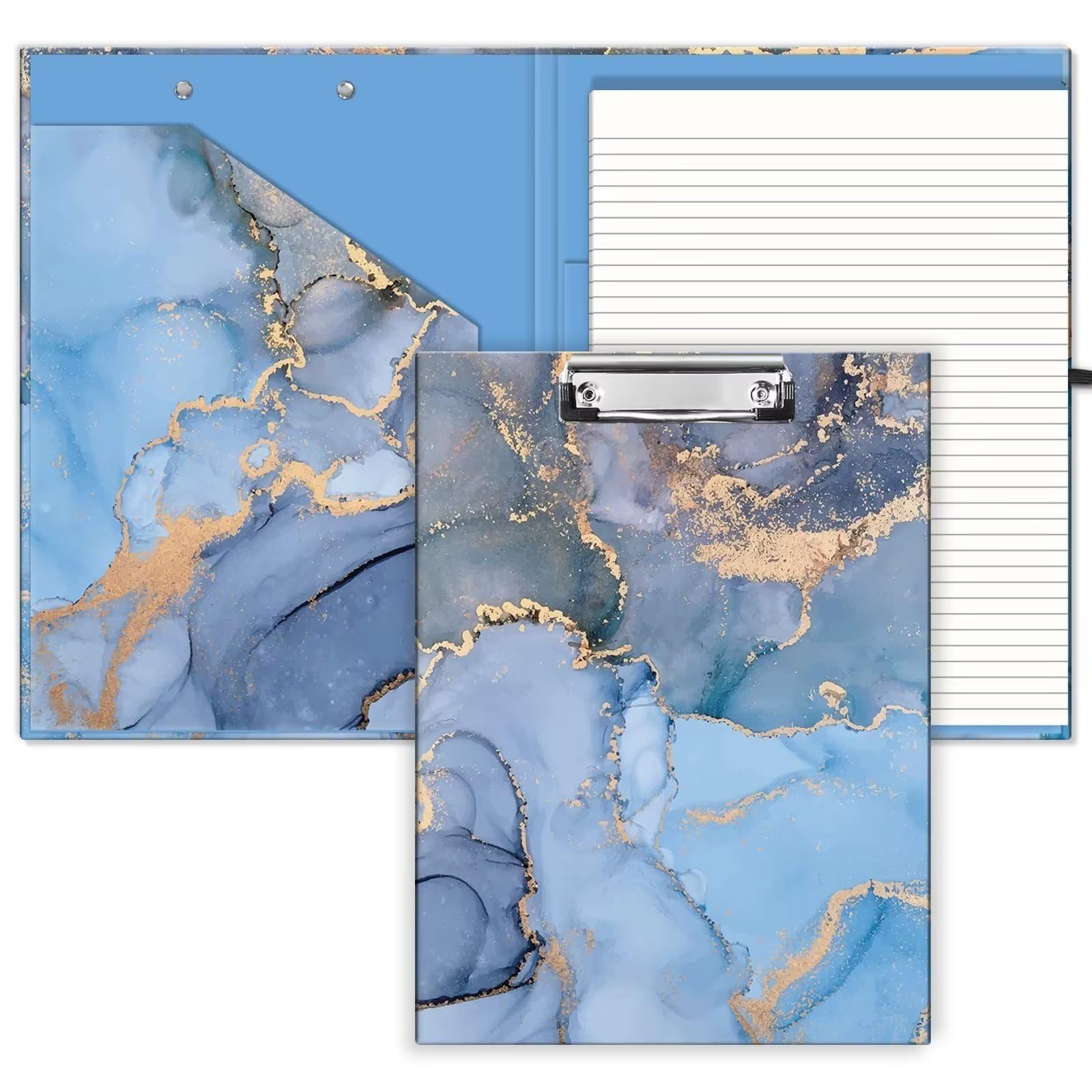 Photo 1 of Clipboard Folio with Lined Notepad and Interior Storage Pocket, Cute Padfolio Folder Portfolio Binder for Office, School, Nurse, Women and Students (Azure Marble)