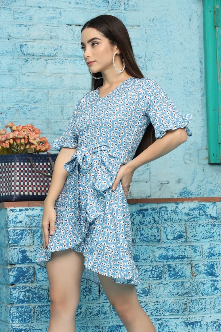 Om Sai Latest Creation Women's Rayon Casual Wear Western Maxi Dress Gown For Girl/Women/Ladies (Large, Skyblue)