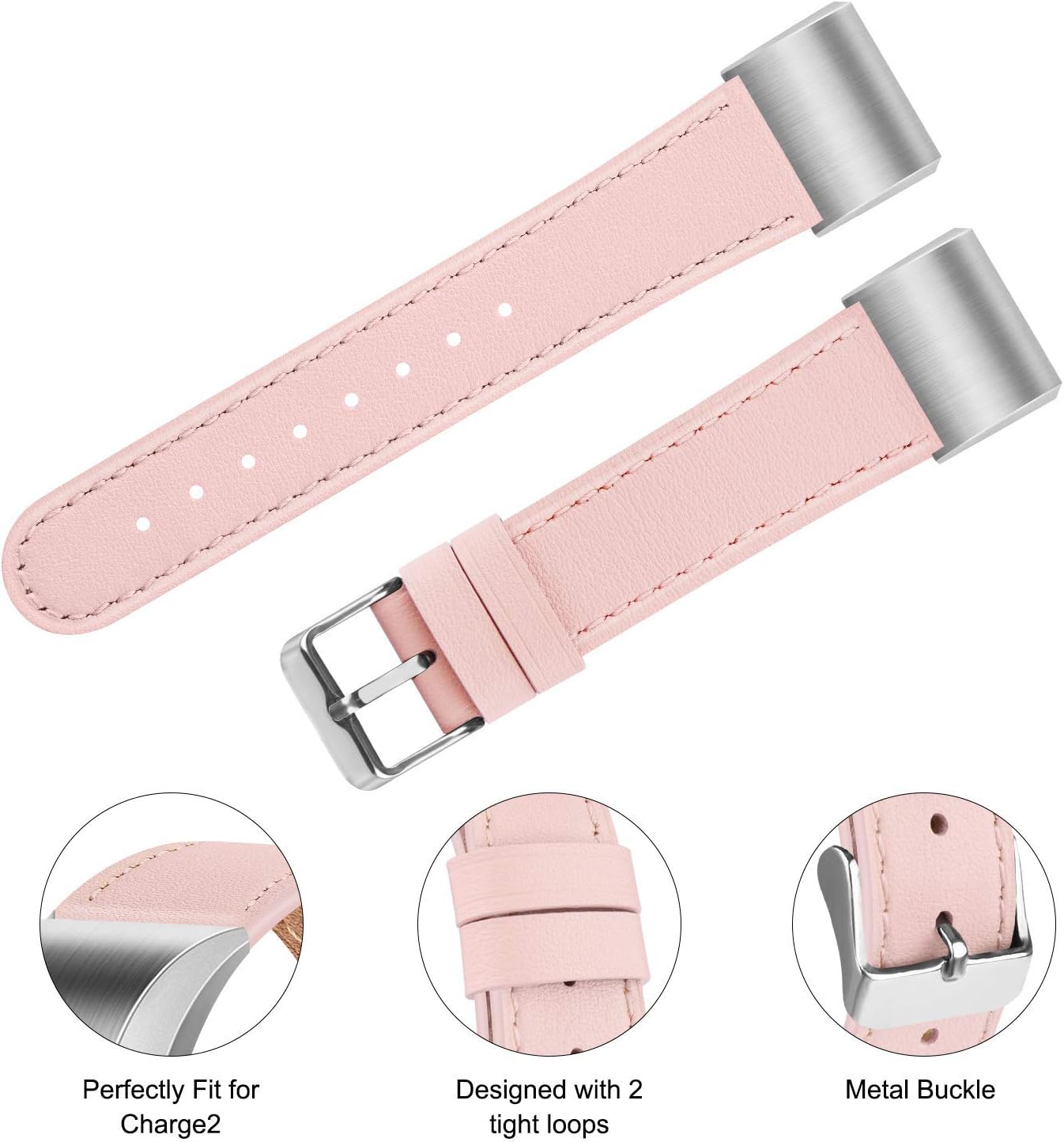 Tobfit 2 Pack Leather Bands Compatible with Fitbit Charge 2 Bands for Women Men, Soft Genuine Leather Accessories Replacement Wristband