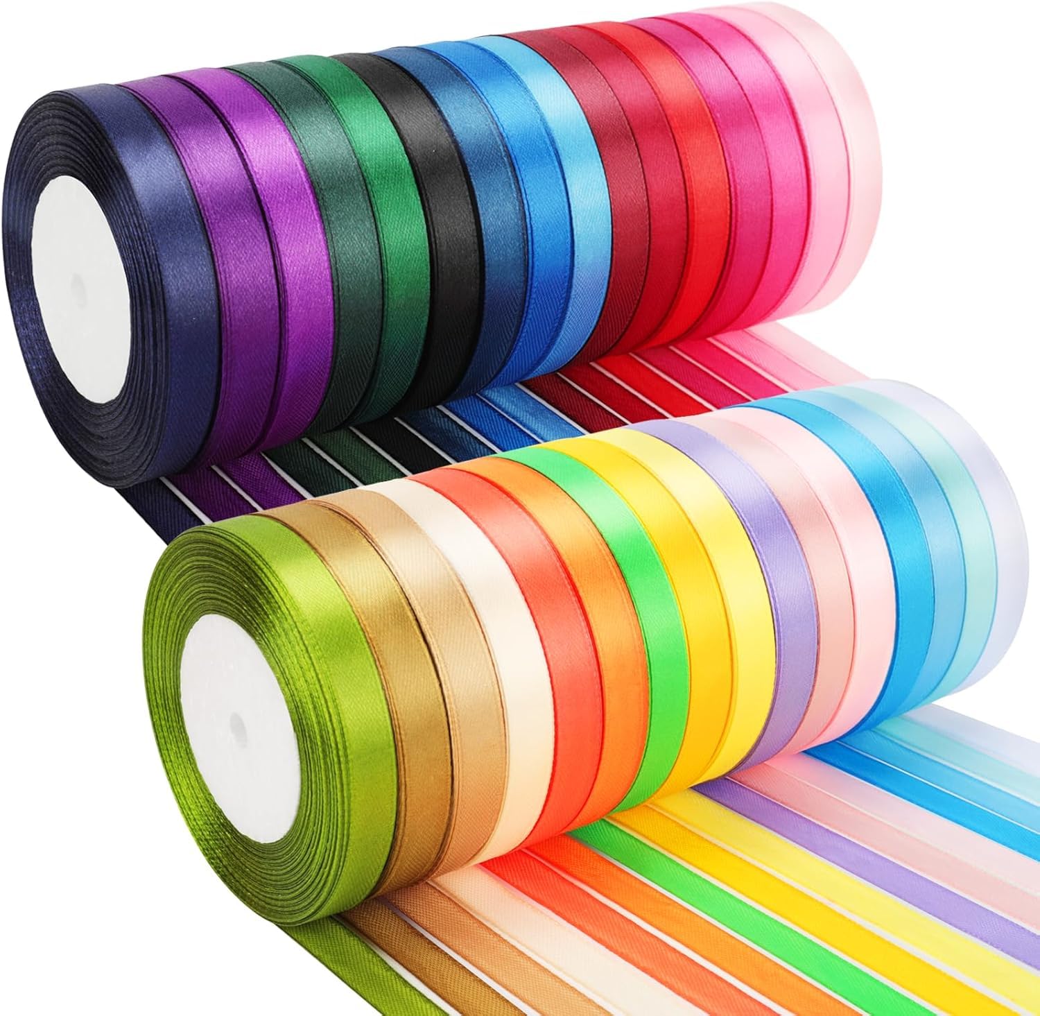 20 Colors 100 Yard Satin Ribbon Rolls, 2/5" Wide 5 Yard/Roll, Rainbow Ribbon Perfect for Gift Wrapping Crafts Hair Bows Wedding Party Decoration and More