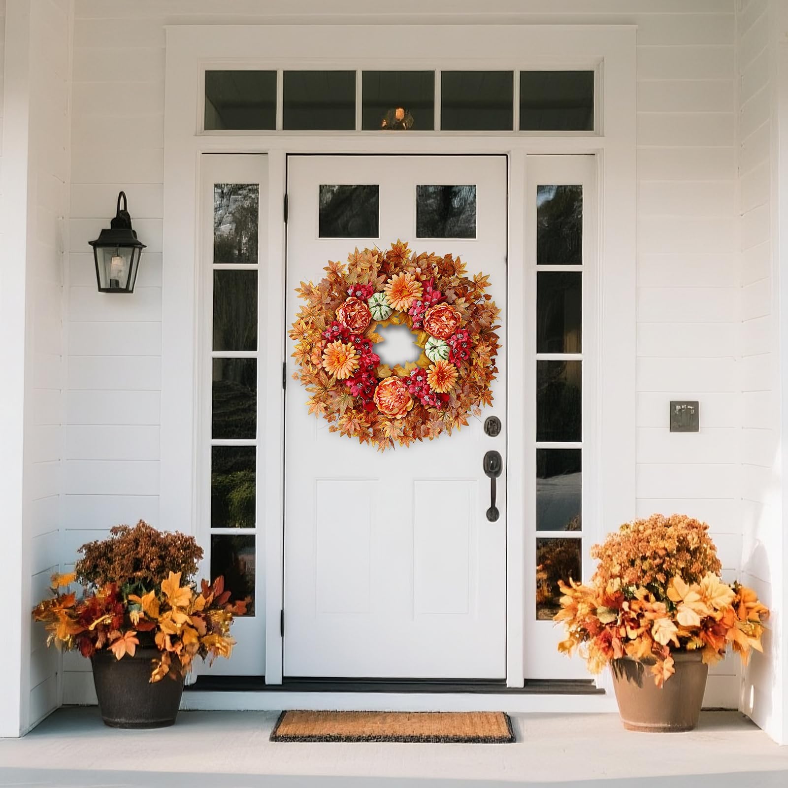 Couronne d'automne de 66 cm pour porte d'entrée – Grandes feuilles d'érable artificielles en soie synthétique – Couronne d'extérieur pour porche, fenêtre, ferme, maison, Thanksgiving, festival