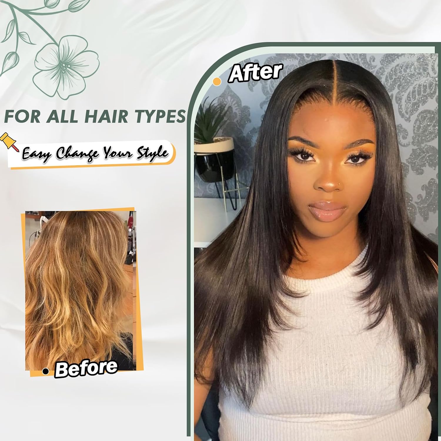 LEOSA V Part Wig Black Straight Layered Haircut Wig Short Bob Half Wigs for Black Women 14 Inch Clip in Glueless Natural Looking Heat Resistant Synthetic Hair Replacement Wig