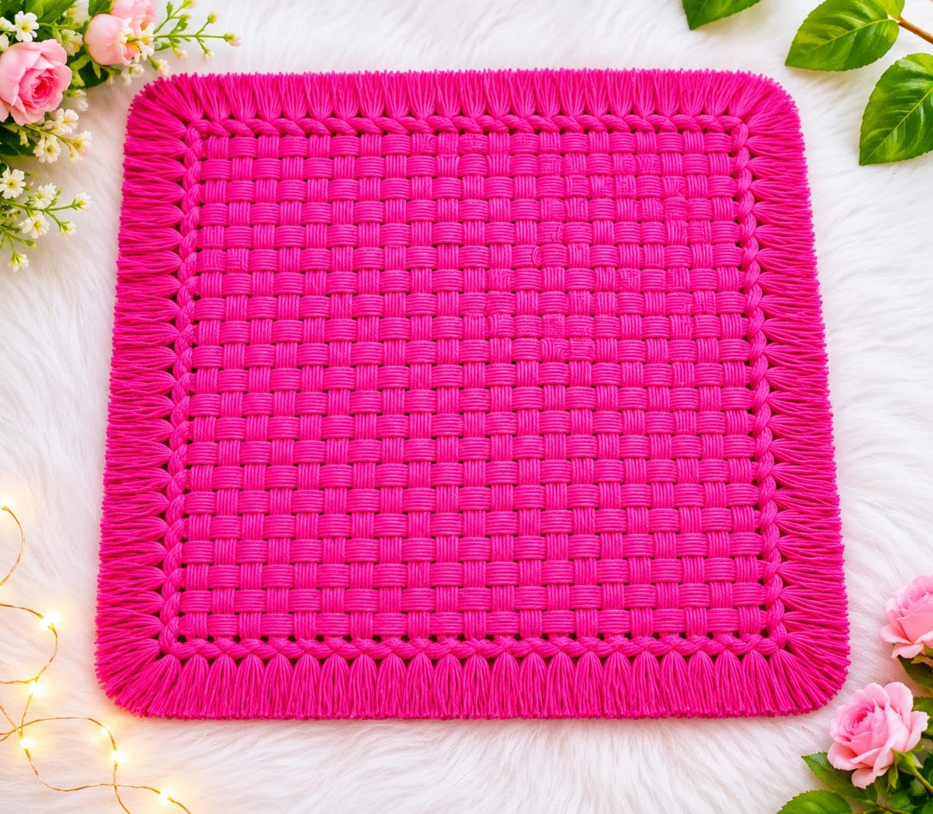 Woolen Crochet Pure Wool Pink Colour Pooja Asan Hand Crafted-image-32