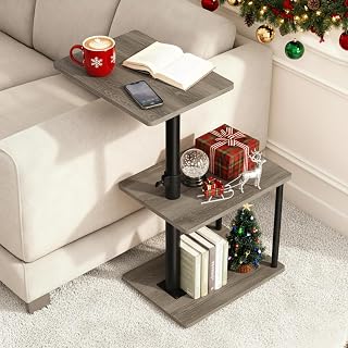 Swivel Side Table for Couch Arm, Height Adjustable C Table for Recliner or Bed, Tv Trays with Storage Shelf for Small Spaces- Small Nightstand Table for Living Room, Bedroom