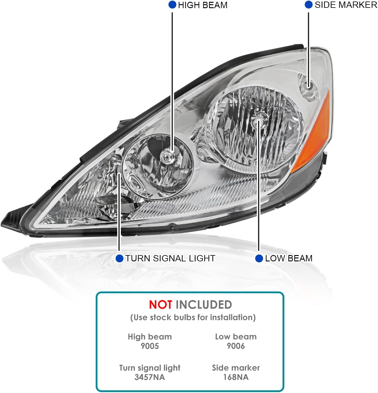 Spec-D Tuning Left Driver Side Chrome Headlight Compatible with 2006-2010 Toyota Sienna