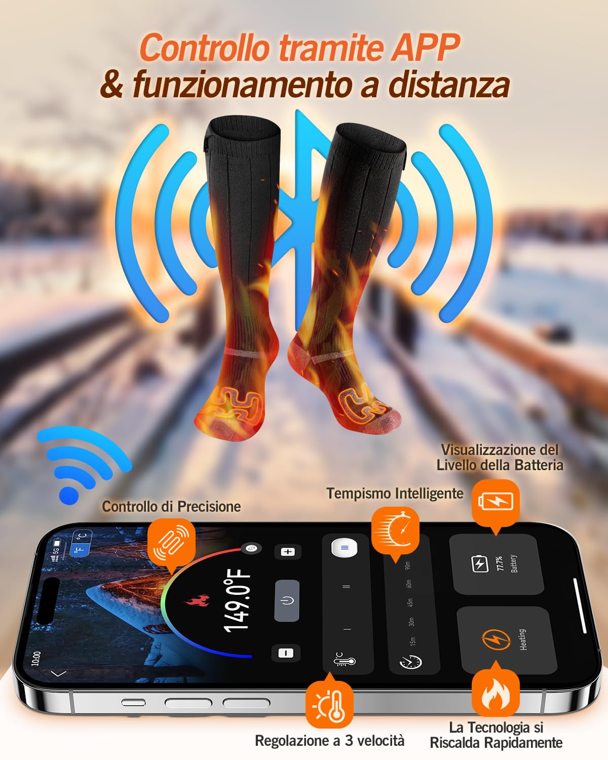 2026 Calze Riscaldate Aggiornati, Totale 10,000 mAh 5V Calze Riscaldanti Ricaricabili, 3 Impostazioni di Calore & Riscaldamento a 360 ° Calzini Riscaldati Lavabili per Sci Caccia, Nero-M
