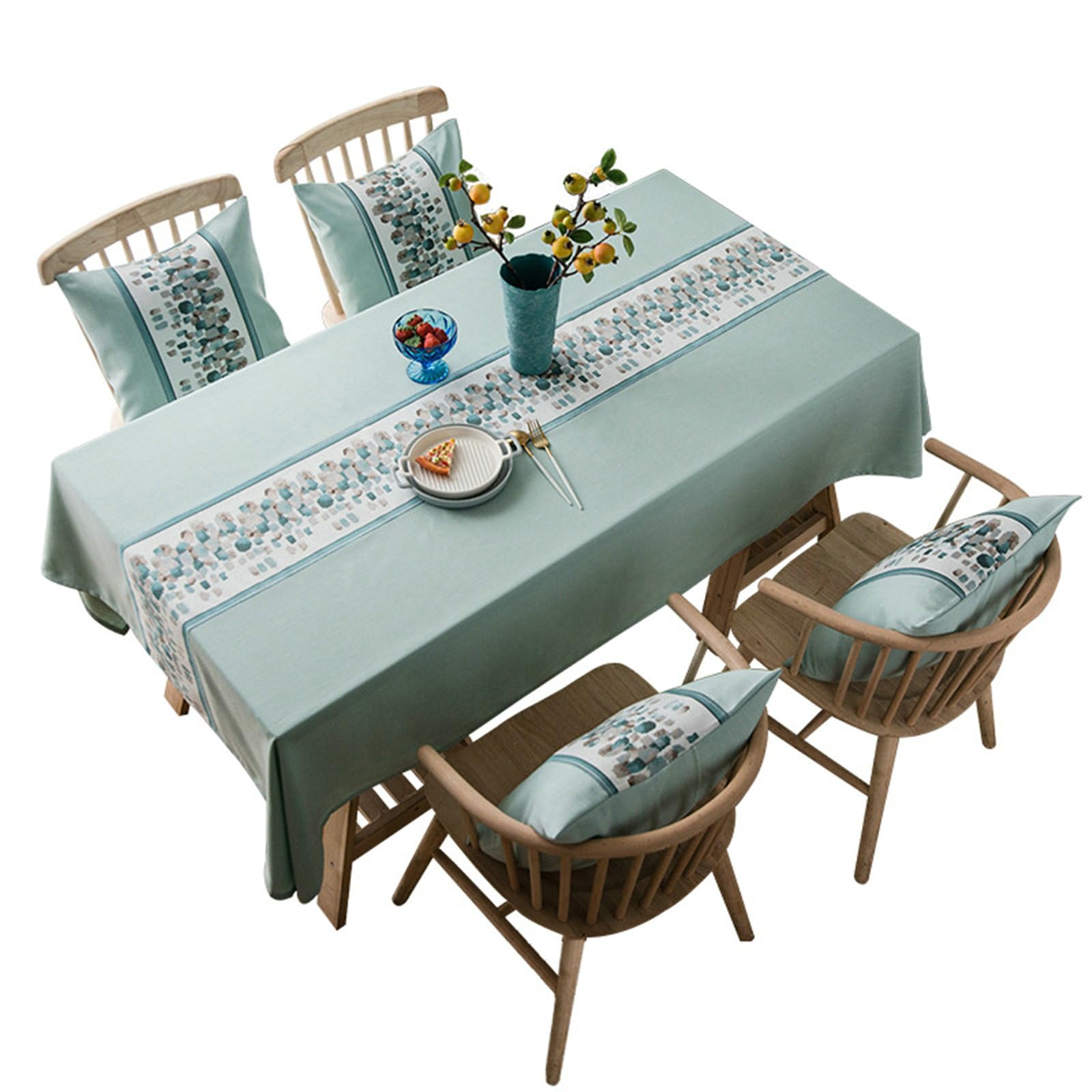 Tischdecke 135x240 Grün, Tischdecke Abwaschbar Antirutsch Rechteckig Polyester Klein Steine Stickerei Tischtuch für Indoor, Outdoor, Essen, Küche
