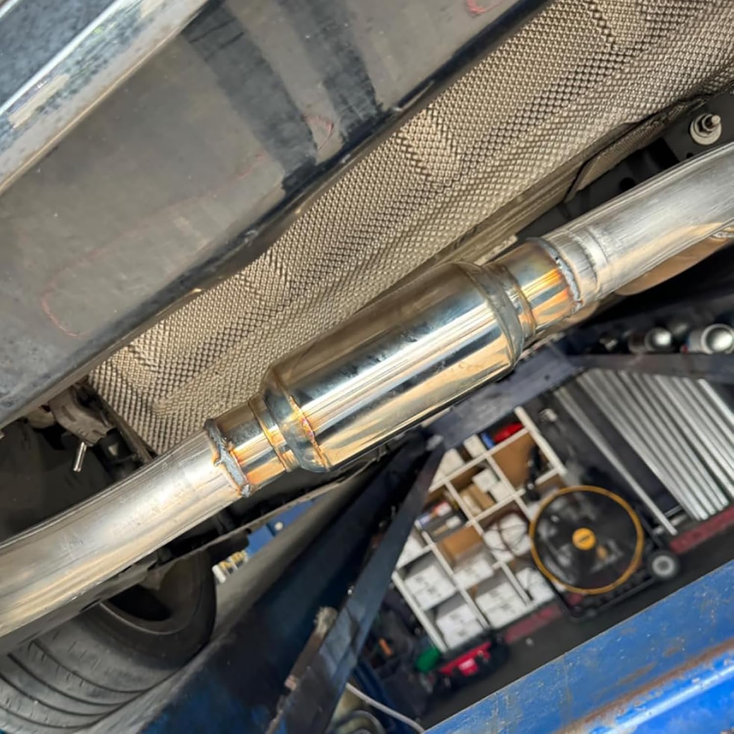 2.5 Inches Inlet Exhaust Resonator, 2.5 Inches Outlet Muffler Resonator, 11.5 Inches Overall Length Stainless Steel Resonator, Universal Muffler, Straight Through Design Mirror Polished