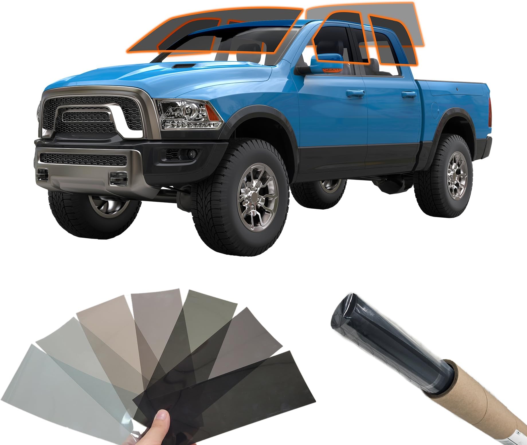 MotoShield Pro Auto Window Tinting Kit Customize Shade: 5% - 75% Nano Ceramic Precut Tint Film for 4 Door Trucks (All Windows) Rejects up to 99% IRR, 99% UV Blocking, DIY Easy Shrink