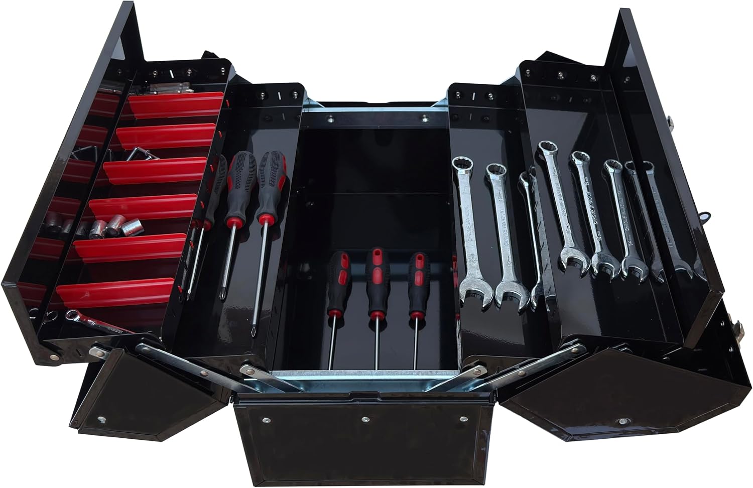 Workington 18 Inch Portable 3-Layers and 5-Tray Cantilever Metal Tool Box with Handle, Metal Tool Chest Cabinet Muti-functional Tool Organizer 4011