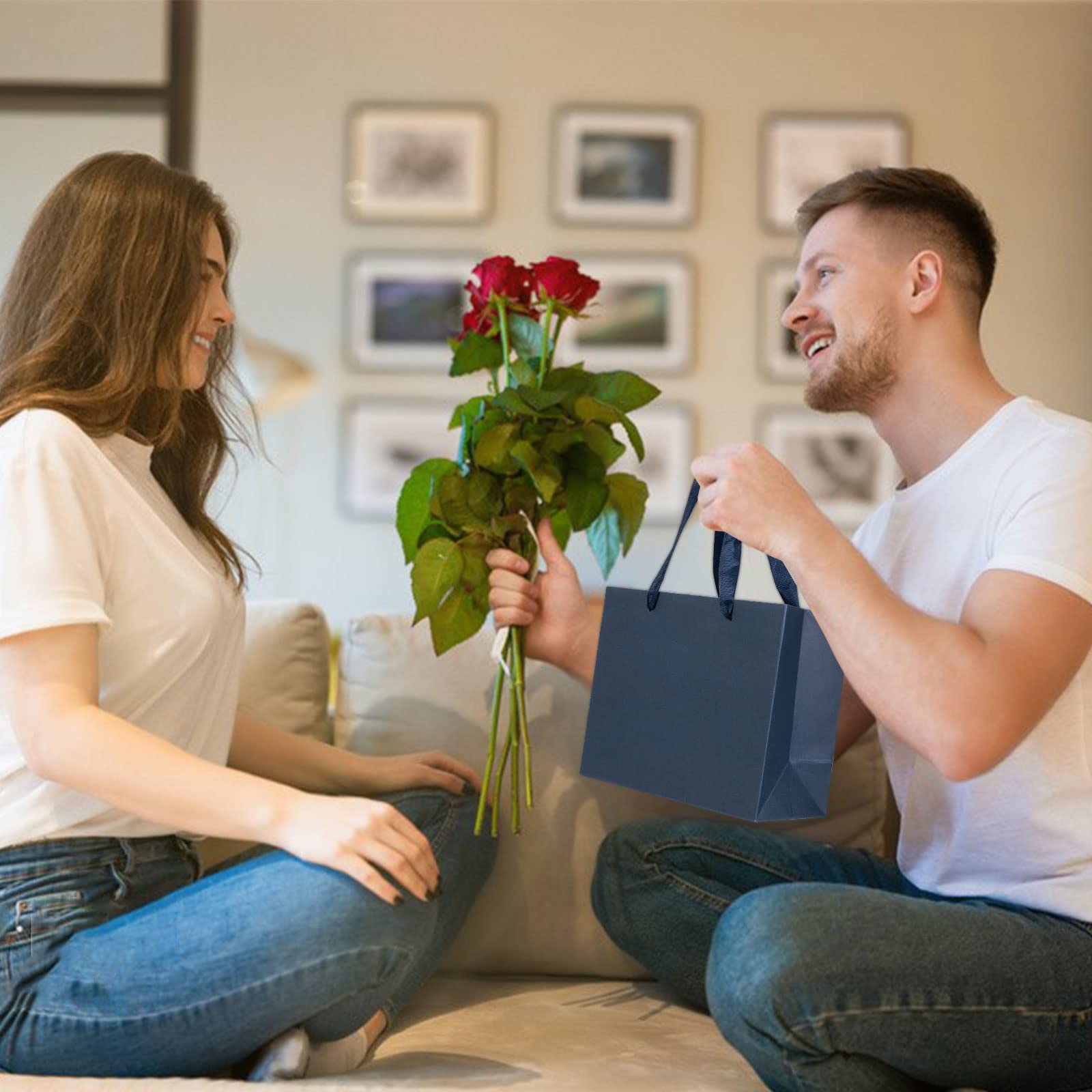 Dasofine Teal Gift Bags 20pcs, 8.7" × 3.9" × 7.1" Light Blue Gift Bags Paper Bag With Handle Medium Size, Sturdy Kraft Paper Favor Bags, Gift Wrap Bags For Party, Wedding, Baby