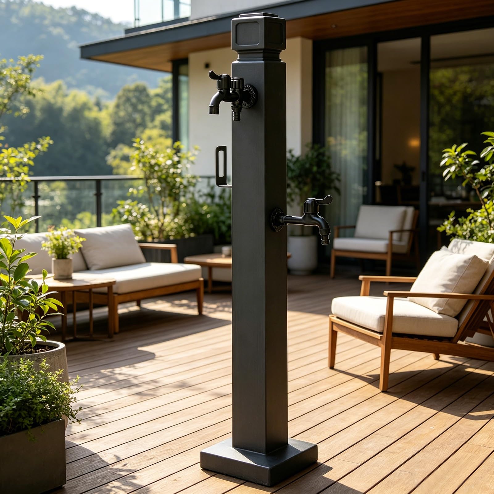 XDLEDMKIZ Vertical Garden Water Column, Outdoor Faucet with Double Outlet and Spray Gun, Decorative Water Fountain Yard Hydrant Stand, Antiq